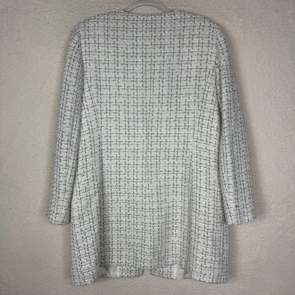 Tahari Arthur S Levine Jacket Womens 16 White Black Tweed Pearl Trim Open Front - Picture 7 of 10